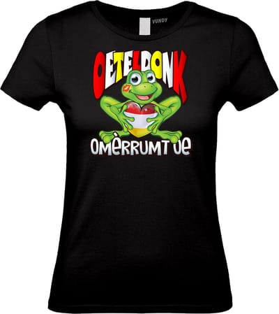 Dames t-shirt Oeteldonk Omèrrumt Oe | Carnavalskleding dames | Carnaval Kostuum | Foute Party | Zwart Dames | maat XS