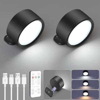 Draaibare LED Wandlampen voor Binnen – Oplaadbare Draadloze Wandlampen met Touch Control en Afstandsbediening - 3 Kleurmodi - 2 Stuks