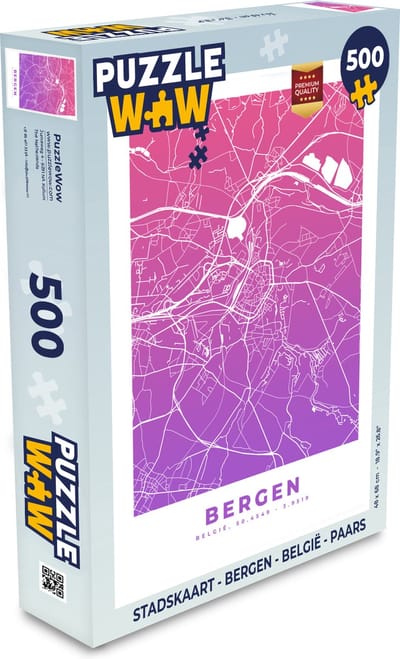 Puzzel Stadskaart - Bergen - België - Paars - Legpuzzel - Puzzel 500 stukjes - Plattegrond
