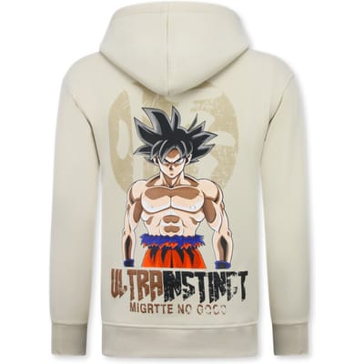 Oversized Hoodie Heren met Capuchon - Trui Heren GOKU Ultra Print - Dik Geweven Sweater Heren - 5562 - Beige