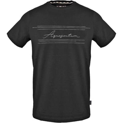 Aquascutum Heren Lettering Katoenen T-Shirt (Zwart)