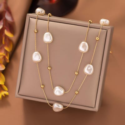 316L Roestvrij Staal 2in1 Grote Parel Hanger Ketting Voor Vrouwen Nieuwe Trend Meisjes Hals Sieraden Ketting Feest Bruiloft Cadeau beige