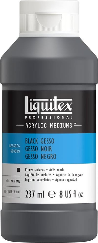 Liquitex 5320251 Professional Gesso Zwart 237 ml – Acrylgrond, zwarte primer, mat, hoogwaardige ondergrond