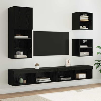 vidaXL - TV - wand - eenheden - met - LED - 5 - st - Zwart - Eiken - 100 - x - 30 - x - 30 - cm