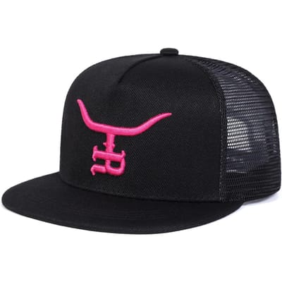Unisex R Letter Stierenkop Borduurwerk Hip-Hop Net Hoeden Lente Zomer Buiten Verstelbaar Casual Baseballpetten Zonbescherming Hoed Pet black