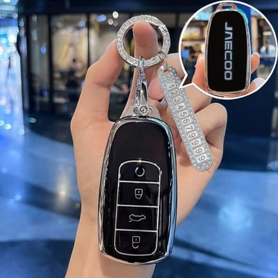 Étui pour clé de voiture Porte-clés Pour Chery Jaecoo J8 J7 8 7 Phev Housse de protection Coque Support Accessoires key fob for Jaecoo beige