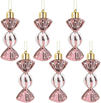 Dailygoods - RIVIEVAL Kerstboom Decoraties – Glanzende Hangballen 8,3 cm in Snoepvorm voor Feest en Huisdecoratie (Roségoud)
