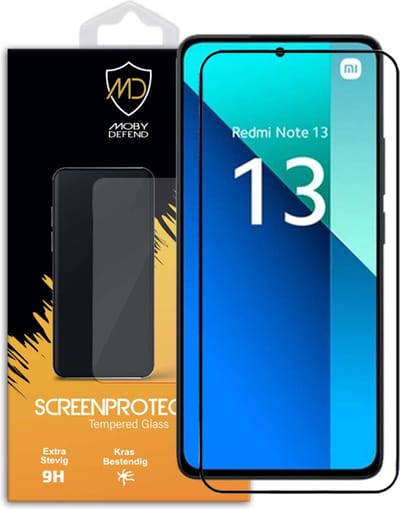 MobyDefend Screenprotector - Geschikt voor Xiaomi Redmi Note 13 4G - Screensaver Met Zwarte Randen - Gehard Glas