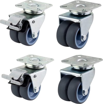 Zwenkwielen met Rem - Set van 4 - 50mm Dubbele Wielen - Niet-Marrend - Maximale Belasting 250kg