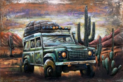 Metalen 3D schilderij Land Rover Defender 80 cm x 120 cm - schilderij - metal - muurdecoratie - wall - deco - kunst - wanddecoratie - metaal - wandschilderij - decoratief - interieur - cadeau - geschenk - gift - verjaardag - kerst - nieuwjaar