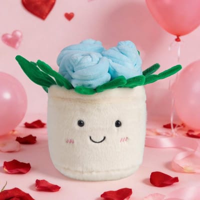 Plante en Pot Rose en Peluche Simulation Chanceuse Pot de Fleurs Mignon Décoration de Bureau Ornement en Peluche Doux Décoration de Maison pour le Nouvel An Jouet Cadeau about 15-20cm