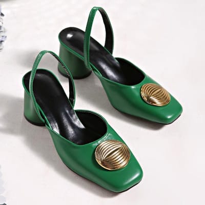 Dames Hoge Hakken Mode Vierkante Neus Leer Slingbacks Pumps Elegante Dames Hakpumps Herfst Luxe Hak Schoen 39 groen