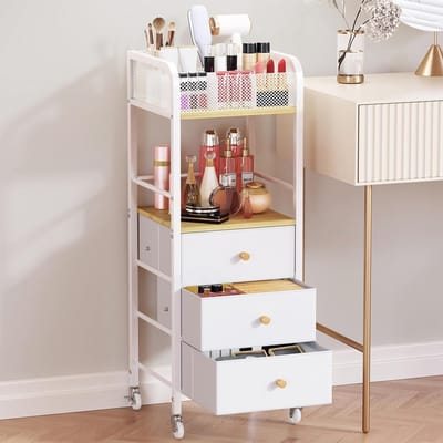 Rolling Makeup Cart Organizer - Opbergwagen voor Make-up en Huidverzorging met 3 Lades, Ideaal voor Cosmetica, Parfum en Haartools