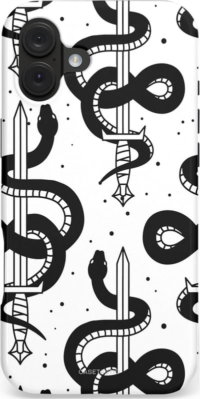 Casetastic hoesje geschikt voor Apple iPhone 16 Plus - MagSafe - Dubbellaagse bescherming - Sluipzwaard - Fashion Case - Wit Zilver Zwart