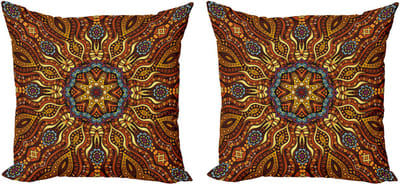 ABAKUHAUS Etnische decoratieve kussenhoes, 2-pack, warmgekleurd boho-design, 40x40 cm, goudgeel