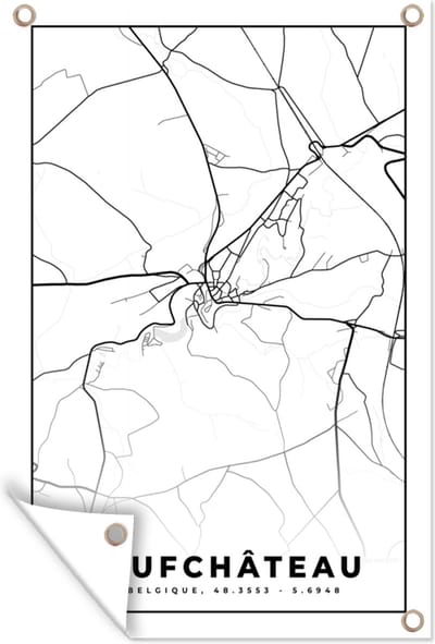 Muurdecoratie Plattegrond – Neufchâteau – Zwart Wit – Stadskaart - Kaart - België - 120x180 cm - Tuinposter - Tuindoek