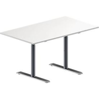 Schäfer Shop  Genius Vergadertafel MODENA FLEX, in hoogte verstelbaar, rechthoekige vorm, T-poot ronde buis, B 1400 x D 800 mm, wit
