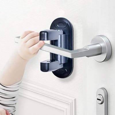 2 stuks kinderveilige deurhendel slot rotatie ontwerp handgrepen slot sterke lijm baby veiligheidsslot deurgreep, geen boor, geen schroef, zwart