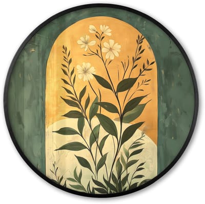 Poster in lijst Rond - Fotolijst 60x60 cm - Posters - Plant - Bloemen - Wit - Ronde posterlijst zwart - Decoratie - Wanddecoratie woonkamer - Muurdecoratie slaapkamer