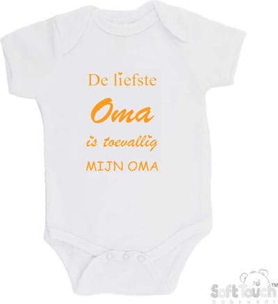 100% katoenen Romper "De liefste oma is toevallig mijn oma" Unisex Katoen Wit/mosterd Maat 62/68