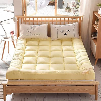 Verdikte Vloermatras - Futon Matras Opvouwbaar - Comfortabel Slapen - Ademend en Huidvriendelijk - 100x200cm - Geel