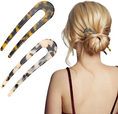 Elegante U-vormige Haarklemmen, 2 Stuks Acetaat Schildpad Schelpen Haarspelden voor Dames, Perfect voor Buns en Franse Twists, Geschikt voor Meisjes en Vrouwen
