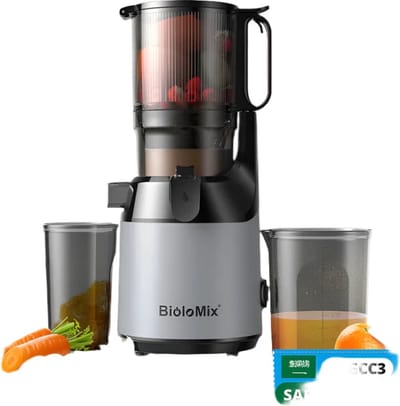 BioloMix - SlowJuicer- Vruchtensapmachine- met 130mm toevoergoot, geschikt voor hele vruchten en groenten, hoge sapopbrengst, BPA FREE Slow Masticating Juicer