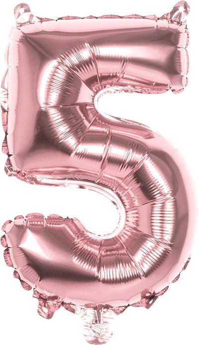 Boland - Folieballon '5' roségoud (36 cm) 5 - Rose Goud - Cijfer ballon
