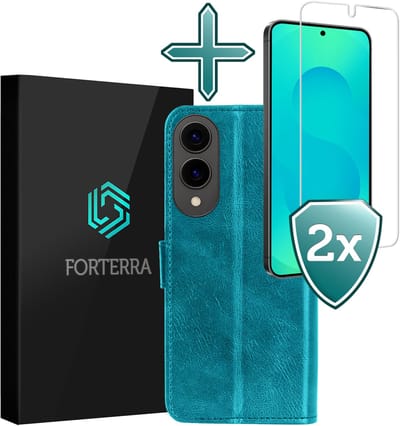 Hoesje Met 2x Screenprotector - Geschikt voor Samsung Galaxy S25 Edge - Luxe Pasjeshouder - Flip Case - Bookcase Portemonee - Kunstleer Book Case - Flipcase Hoes - Book Cover - Walletcase - Portemonneehoes - Turquoise