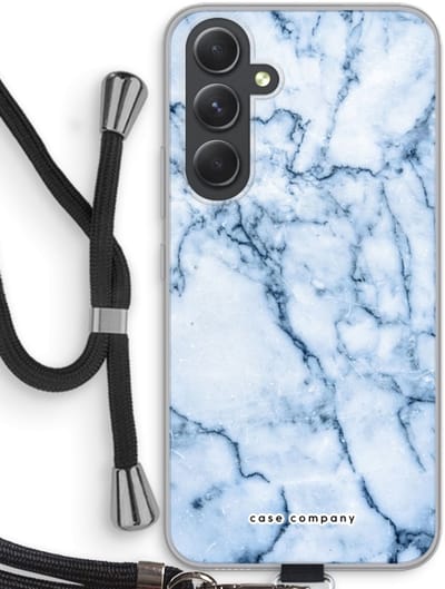 Case Company® - Hoesje met koord geschikt voor Samsung Galaxy A54 hoesje met Koord - Blauw marmer - Telefoonhoesje met Zwart Koord - Bescherming aan alle Kanten en Over de Schermrand