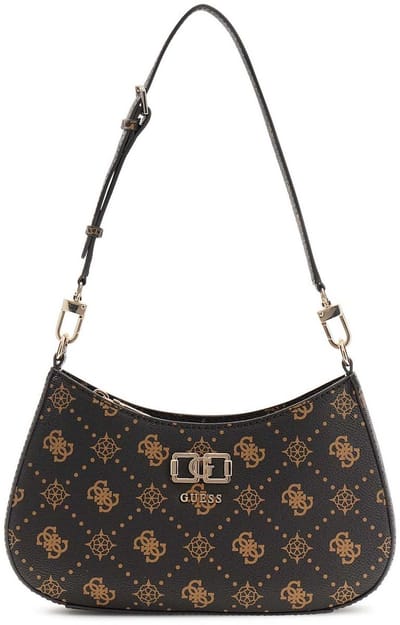 GUESS schoudertas Emelie Logo Top Zip Shoulder Bag Espresso Logo donkerbruin
