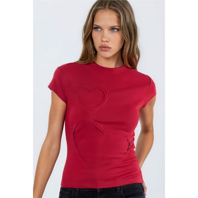 Geborduurde Hartprint Crew Neck T-Shirt