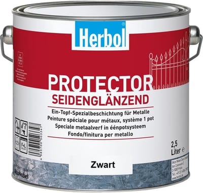 Herbol Protector - Synthetische zijdeglans metaalverf - 2 in 1 (grondlaag en eindlaag) - 2.50 L Zwart