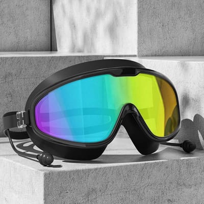 Volwassen gegalvaniseerde zwembril met groot montuur/anti-condens en anti-ultraviolet/veiligheids optische lenzen/zwemaccessoires Hoge Kwaliteit zwart