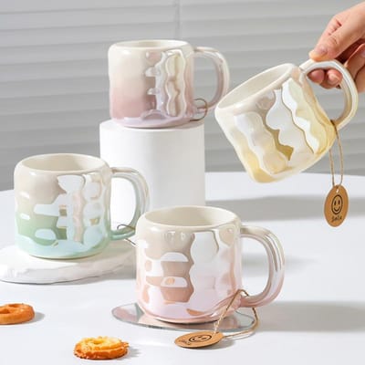 Gepersonaliseerde Kleurrijke Hoge Waarde Keramische Beker met Grote Capaciteit Riem voor Meisjes Zakelijk Klein Cadeau Creatieve Mok 450ML white