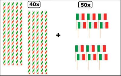 40x Papieren rietjes landen Italie 20cm + 50x Cocktail vlag prikkers Italie - Italiaans Sport festival themafeest party
