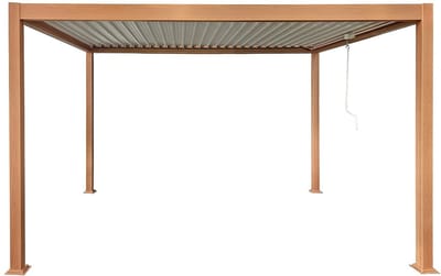 Vente-unique Bio-klimatische zelfdragende pergola met draaibare lamellen - 12 m² - donker naturel - AMALFI