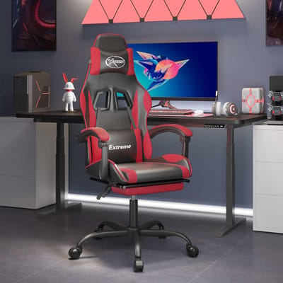 vidaXL - Gamestoel - met - voetensteun - kunstleer - zwart - en - rood