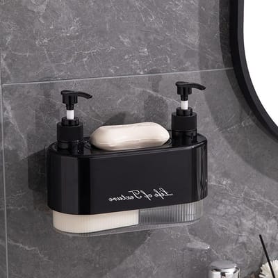 Muurbevestigde Zeepdispenser met Pomp, Navulbare Handzeepfles voor Badkamer, Keuken en Aanrecht, Stijlvol Zwart Design