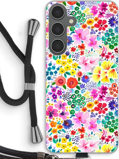 Case Company® - Hoesje met koord geschikt voor Samsung Galaxy S24 Plus hoesje met Koord - Little Flowers - Telefoonhoesje met Zwart Koord - Bescherming aan alle Kanten en Over de Schermrand