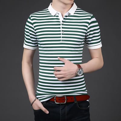 Zomer Nieuw Heren Polo Kraag Strepen Korte Mouw T-shirt High-End Koreaanse Stijl Slim-Fit Knoopsluiting Heren T-shirt Katoen XXXL gray