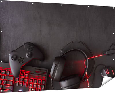 Gards Tuinposter Gaming Spullen - Accessoires - Controller - 180x120 cm - Tuindoek - Tuindecoratie - Wanddecoratie buiten - Tuinschilderij