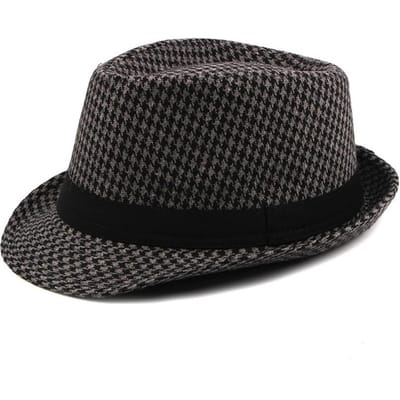 Lente Zomer Nieuwe Vintage Geruite Hoge Hoed Heren Middelbare Leeftijd en Ouderen Wollen Gentlemanshoed Jazzhoed gray