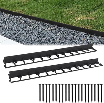 100cm Gazonrand Kunststof, 12 Stuks Bestratingsrand met 50 Grondankers, Zwart Maaikansluiting [totale lengte 12m], Borderrand Hoogte 58mm, Gazonrandstenen, Flexibele Tuinborders voor voor Wegen/Begrenzingen/Kiezelwegen, NAIZY