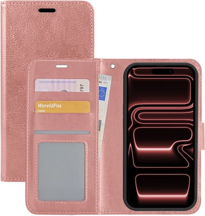 Hoesje - Met Pasjeshouder - Geschikt voor Apple iPhone 17 Pro Max - Luxe Bookcase Portemonee - Flip Case - Kunstleer Book Case - Flipcase - Book Cover - Walletcase - Portemonneehoes - Rosé goud