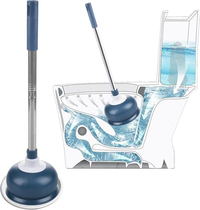 Ontstopper met Plunjer - Afvoer Ontstopper - Verstopte Afvoer - Sterke Zuigkracht - 50cm Hoog - Donkerblauw