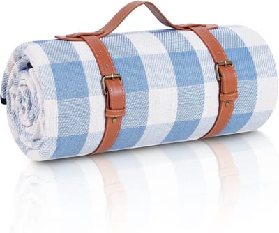 Ulisem - Picknickkleed - 200x200 cm groot waterdicht buitenkleed - Geschikt voor 6-8 personen - PEVA waterdichte onderlaag - Makkelijk schoon te maken en zandbestendig - Opvouwbaar met draagriem - Voor park, strand en camping - Blauw