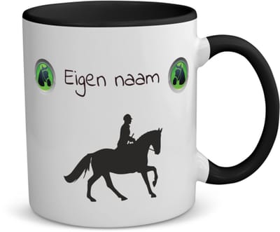 Akyol - paardrijden met naam koffiemok - theemok - zwart - Paardrijden - paardrijden liefhebber - cadeau - verjaardag - geschenk - gepersonaliseerd - 350 ML inhoud