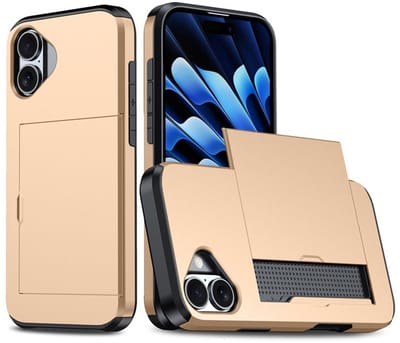 Hybrid Card Case Hoesje geschikt voor iPhone 16 - goud- Pashouder - Kaarthouder - Pasjes - Kaarten - Duurzaam - Slank