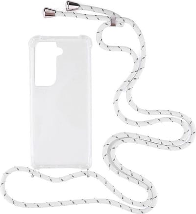 Shop4 - Geschikt voor Samsung Galaxy S21 Ultra Hoesje - Zachte Back Case met Koord Multi Wit